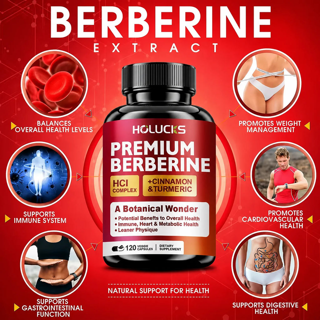 Berberine Capsules, Support Blood Sugar, Heart, Metabolic, Digestive Health, Weight Management, Liver Detox, Antioxidant, Immune