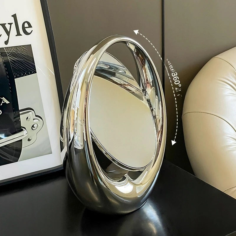Creativity Flip Double-sided Mirrors Home Desktop Premium Feel Elliptical Mirror Room Decoration Makeup Mirrors Home Decor Gifts