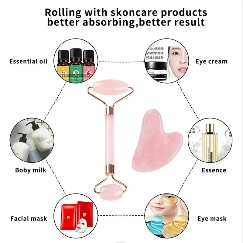 Gua Sha Natural Stone Quartz Jade Massage Roller Faical Massage Tools for Face Board Acupoint Eye Care Body SPA Massager