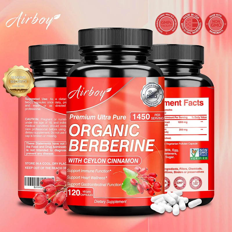 Berberine Capsules - Supports Cardiovascular Health, Immune Function, Metabolism, and Healthy Weight Management