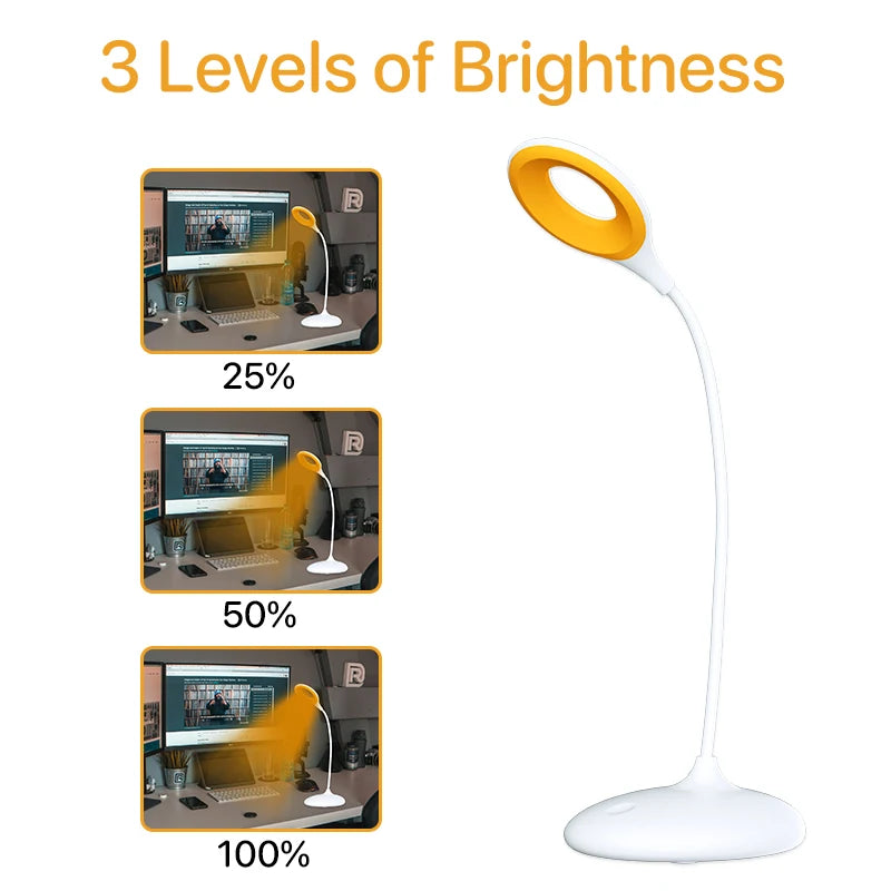 No Blue Desk Lamp 1600K 600nm Eye-Care Rechargeable Table Reading Light Touch Control Flexible Gooseneck with Standing Base