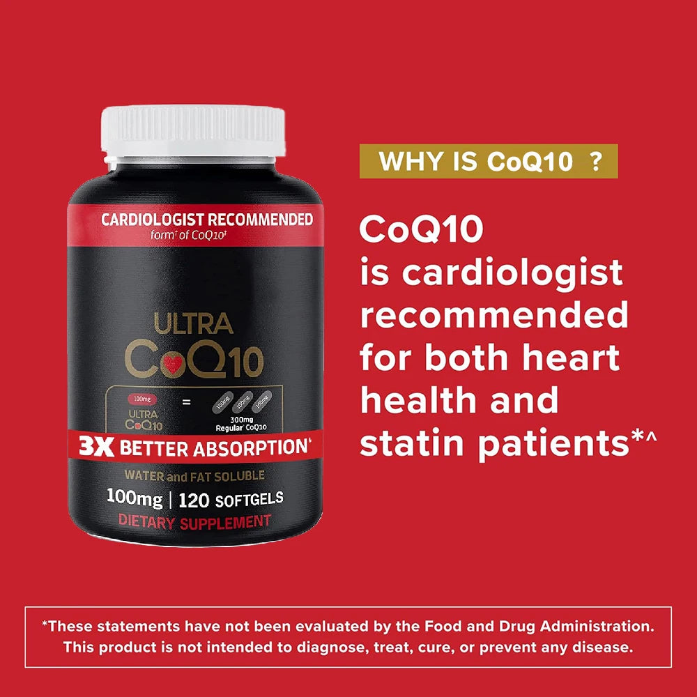 Ultra CoQ10 100mg Softgels, 3x Better Absorption, Antioxidant for Heart Health & Energy, Coenzyme Q10 Vitamins and Supplements