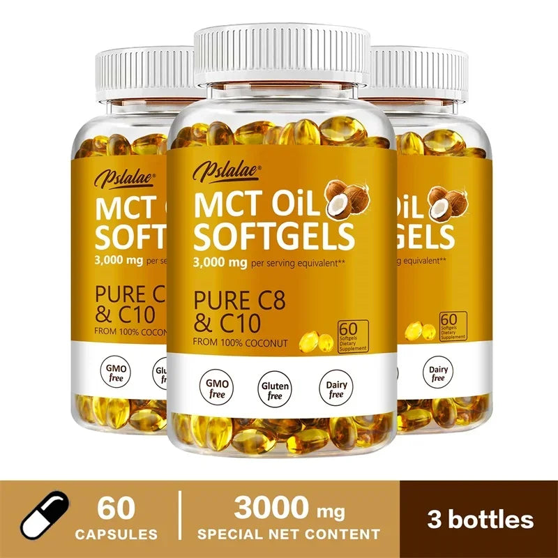 MCT Oil Softgels - Supports Energy, Focus and Mental Clarity, Weight Management, Improves Digestion, Brain Supplement