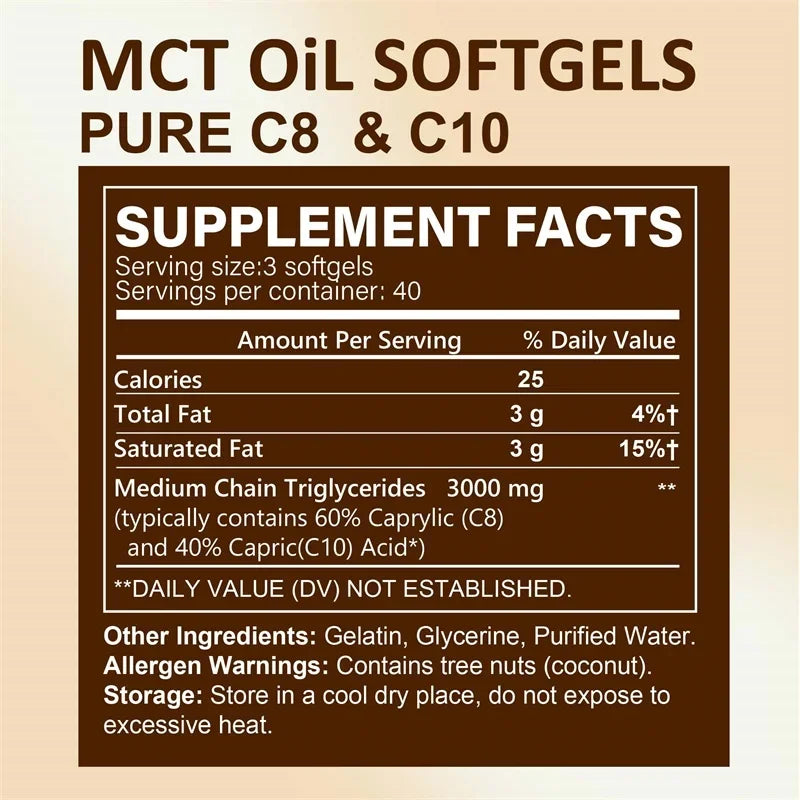 MCT Oil Softgels - Supports Energy, Focus and Mental Clarity, Weight Management, Improves Digestion, Brain Supplement