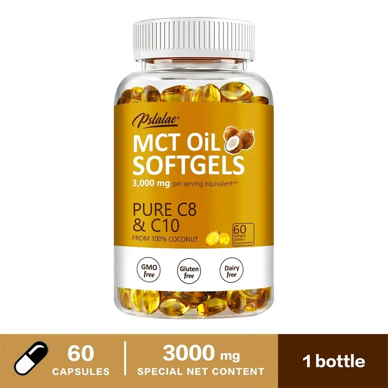 MCT Oil Softgels - Supports Energy, Focus and Mental Clarity, Weight Management, Improves Digestion, Brain Supplement