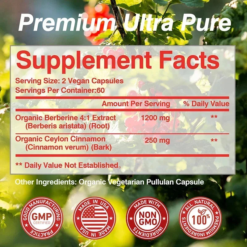 Berberine Capsules - Immune System Support, Boosts Metabolism, Healthy Weight Management, Increases Energy Levels