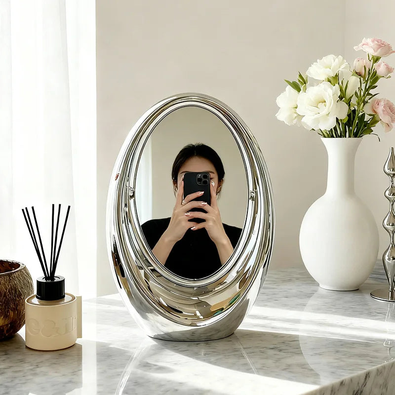 Creativity Flip Double-sided Mirrors Home Desktop Premium Feel Elliptical Mirror Room Decoration Makeup Mirrors Home Decor Gifts