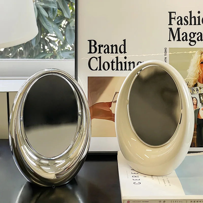 Creativity Flip Double-sided Mirrors Home Desktop Premium Feel Elliptical Mirror Room Decoration Makeup Mirrors Home Decor Gifts