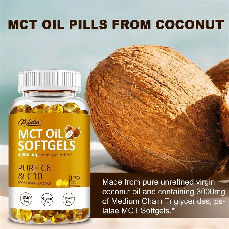 MCT Oil Softgels - Supports Energy, Focus and Mental Clarity, Weight Management, Improves Digestion, Brain Supplement