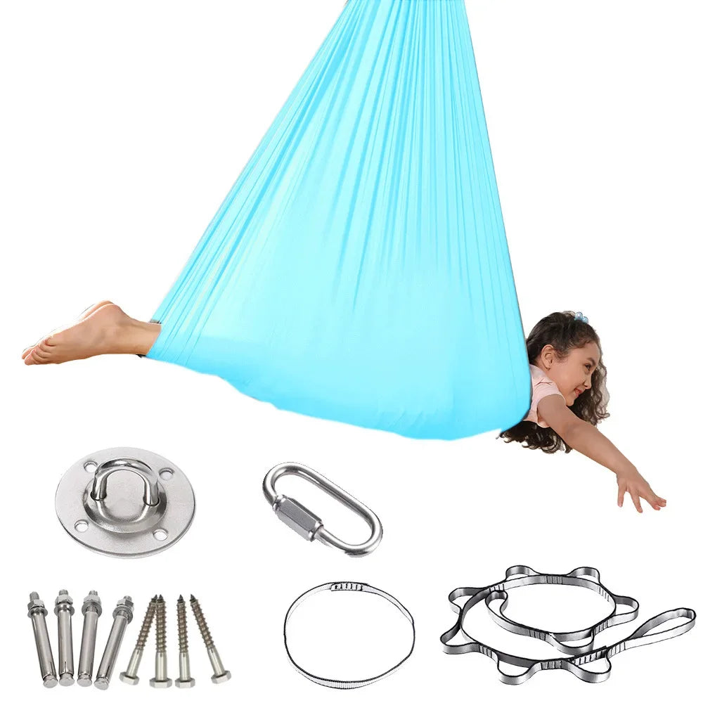 150x280cm Swing Hammock Elastic Indoor Hanging Bed Complete Accessories Anti Gravity Yoga Fitness Pilates Equipment Kids Adults