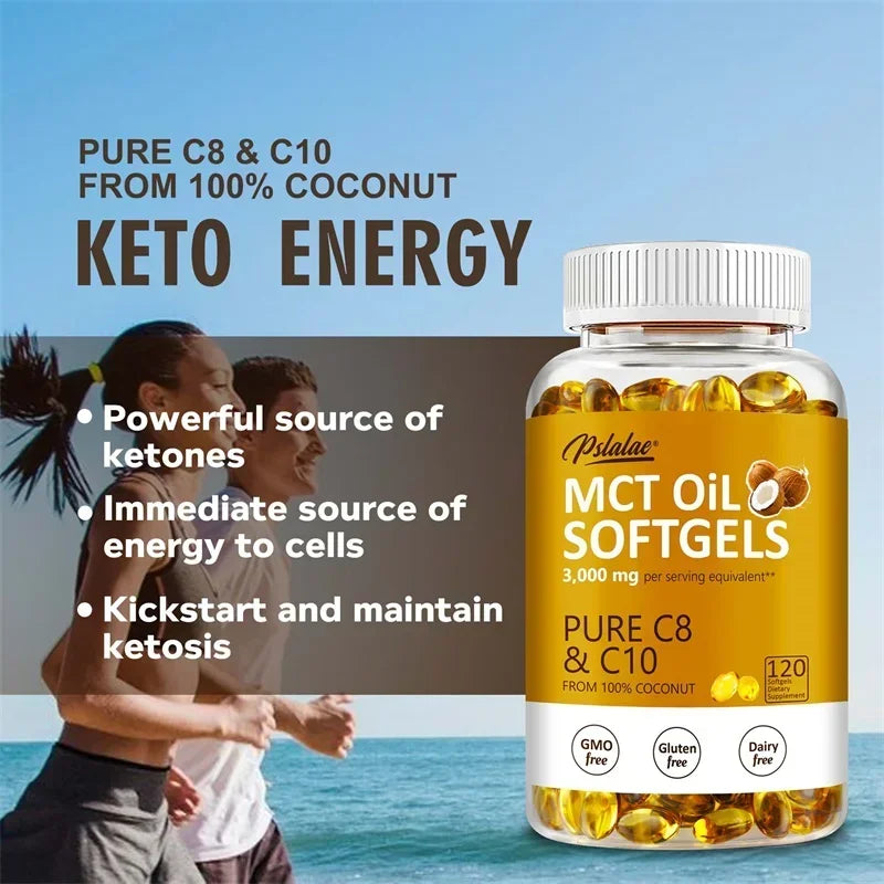 MCT Oil Softgels - Supports Energy, Focus and Mental Clarity, Weight Management, Improves Digestion, Brain Supplement