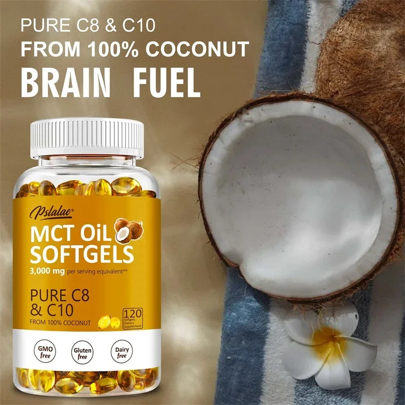 MCT Oil Softgels - Supports Energy, Focus and Mental Clarity, Weight Management, Improves Digestion, Brain Supplement