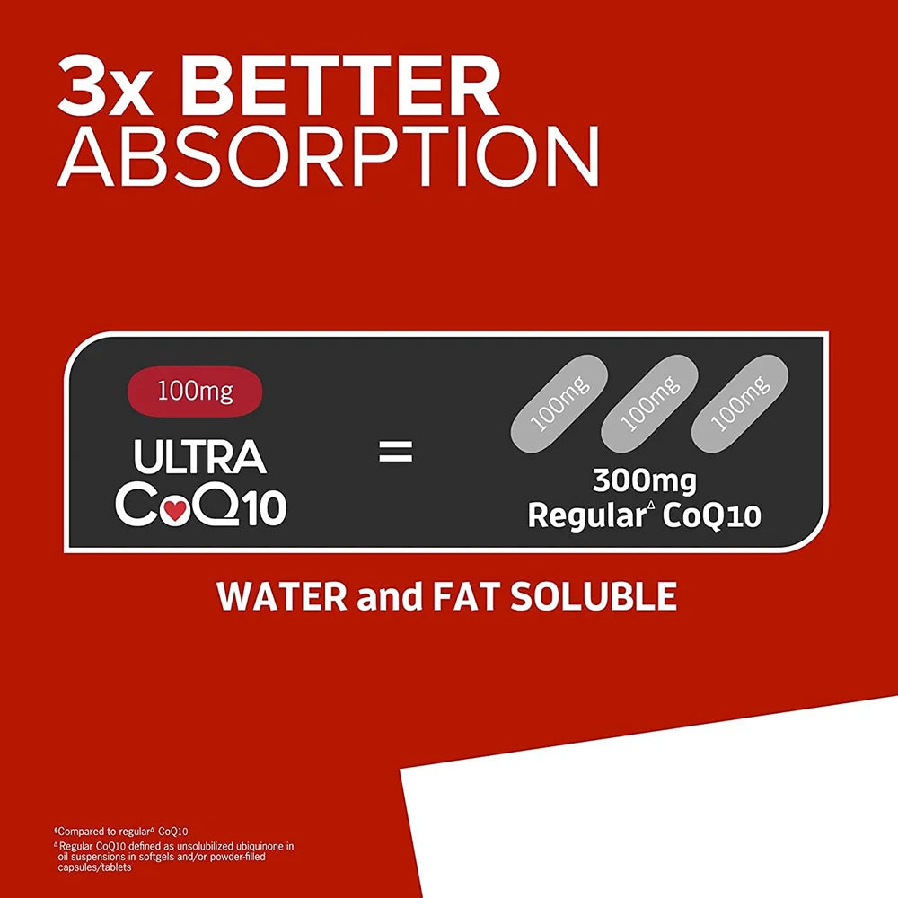 Ultra CoQ10 100mg Softgels, 3x Better Absorption, Antioxidant for Heart Health & Energy, Coenzyme Q10 Vitamins and Supplements