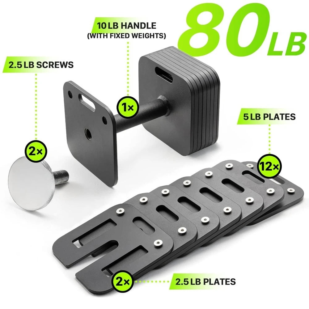 Adjustable Dumbbell Set, 10-50/80lb, 5lb Increments, Quick-Lock Square Weight Dumbbells for Home Gym Fitness, Customized