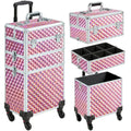 Yah Rolling Makeup Train Case 3 in 1,Large Capacity Cosmetic Organizer with Swivel Wheels for Nail Tech,Black