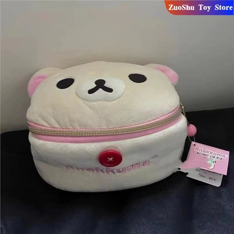 New Cute Rilakkuma Bear Girl Plush Elliptical Stereoscopic Makeup Bag Portable Storage Bag Cute Cartoon Easy Bear Bear Storage W